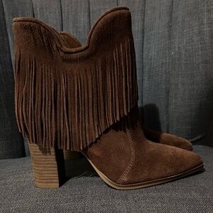 Antonio Melani Brown Suede Fringe Ankle Boots